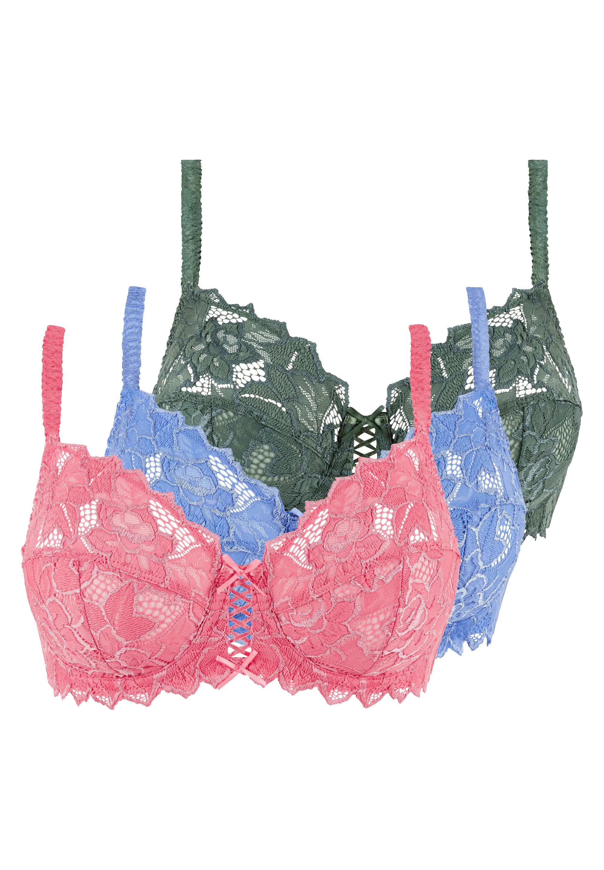 Lot de 3 soutiens-gorge Trio Arum Rose Ravissant, Bleu Jacranda et Vert Thym