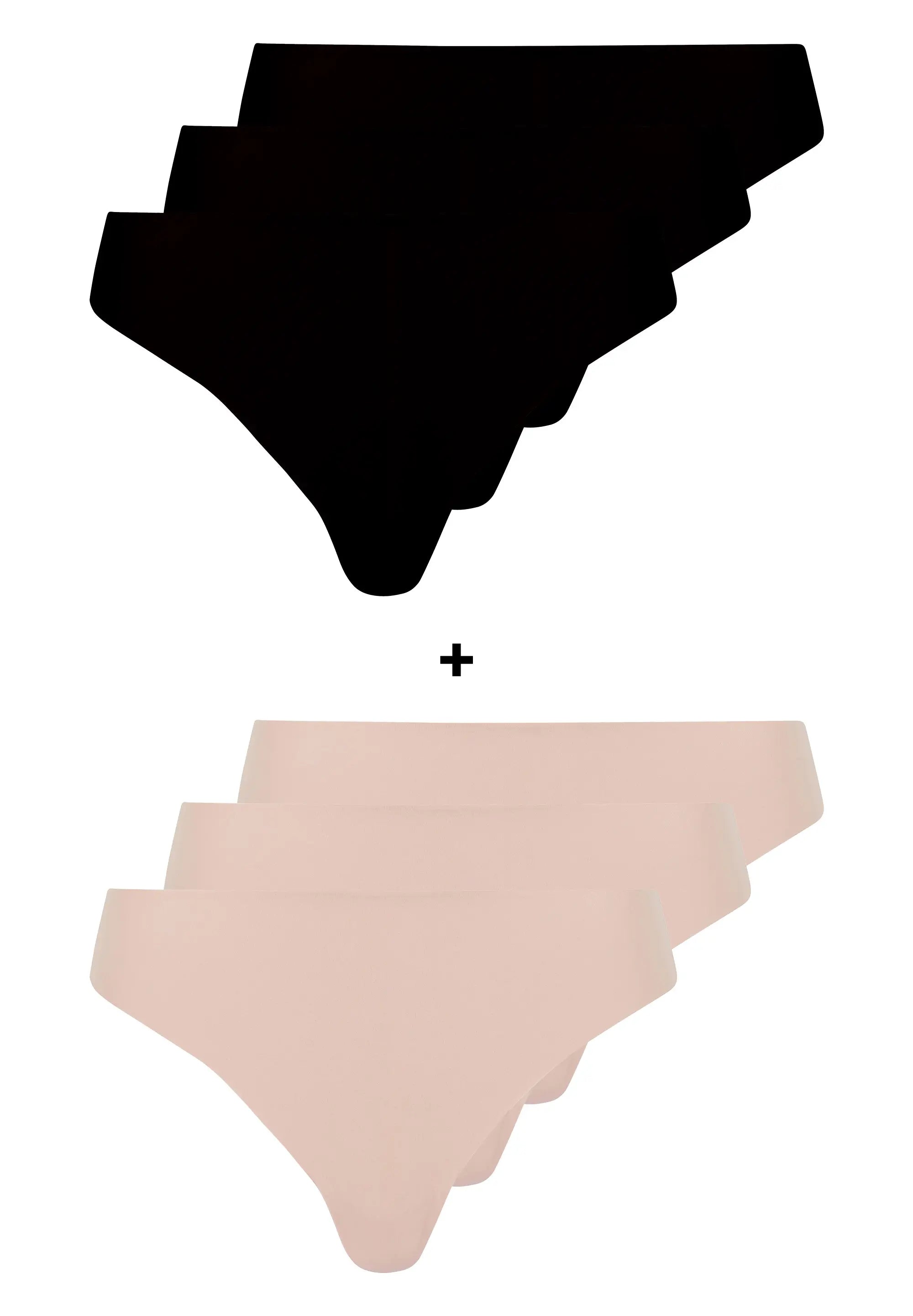 Lot de 6 tangas en microfibre Discrète Noir et Skin