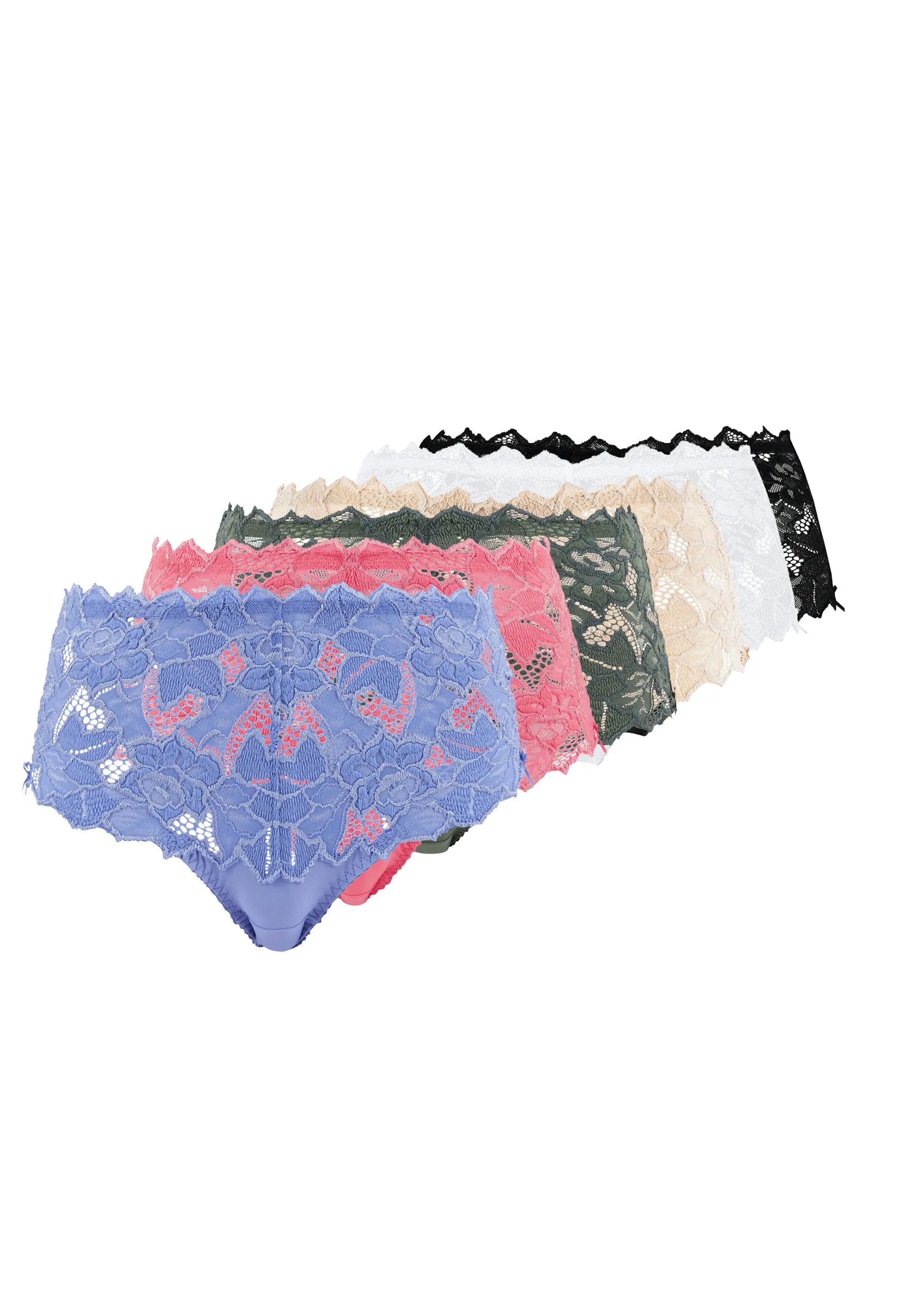 Lot de 6 culottes Arum Noir, Blanc, Skin, Rose, Vert et Bleu