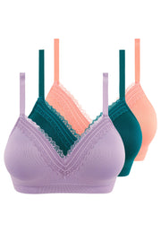 Lot de 3 brassières Agathe Violet Rhapsodie, Vert Emeraude et Rose Nordique