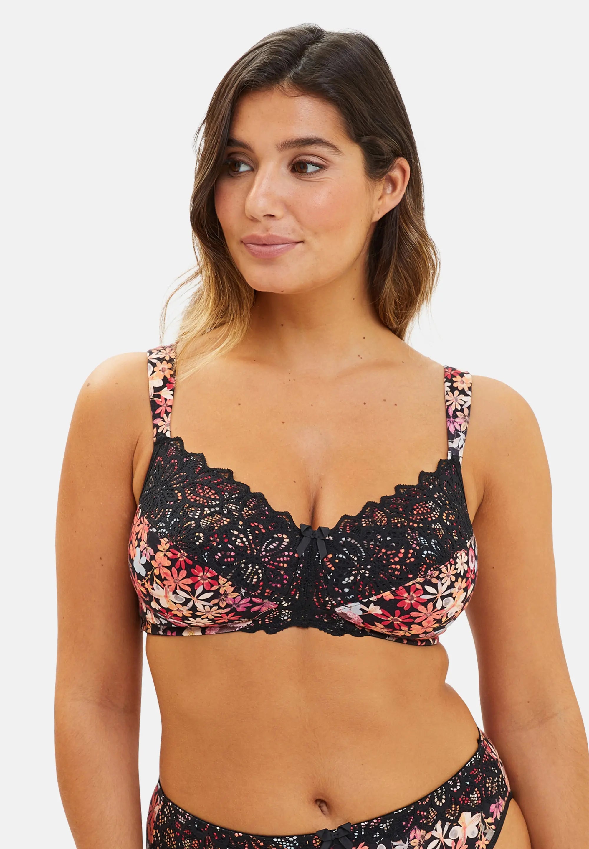 Soutien-gorge post opératoire Ava Fantaisie Imprimé Floral Noir